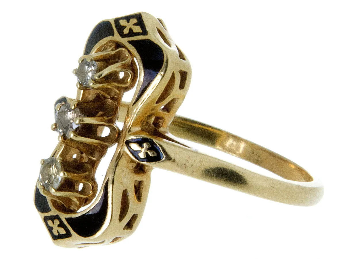 Vintage Enamel & Diamond 3 Stone Ring