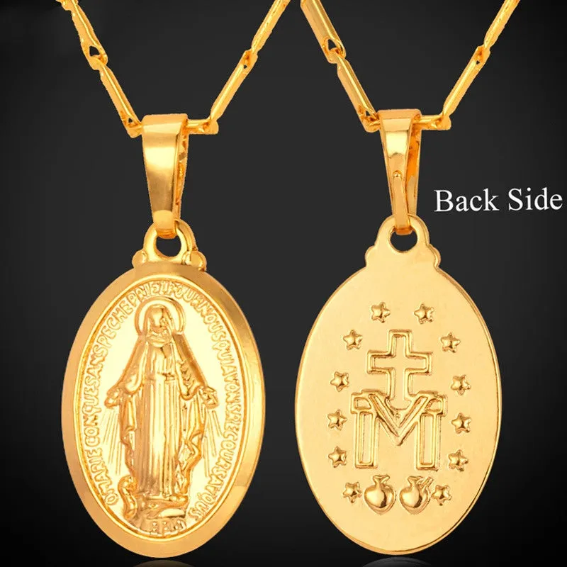 Virgin Mary Necklace New Trendy Yellow Gold Plated Women/Men Jewelry Wholesale Colar Cross Pendant Necklaces