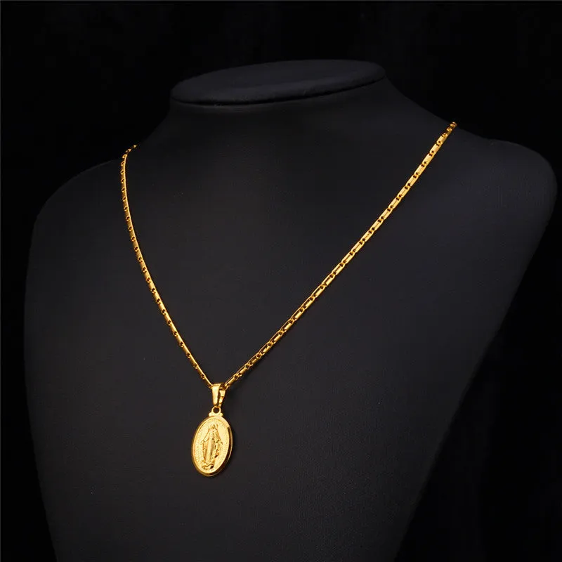 Virgin Mary Necklace New Trendy Yellow Gold Plated Women/Men Jewelry Wholesale Colar Cross Pendant Necklaces