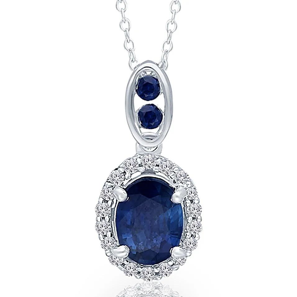 White Gold Sapphire & Diamond Heirloom Pendant