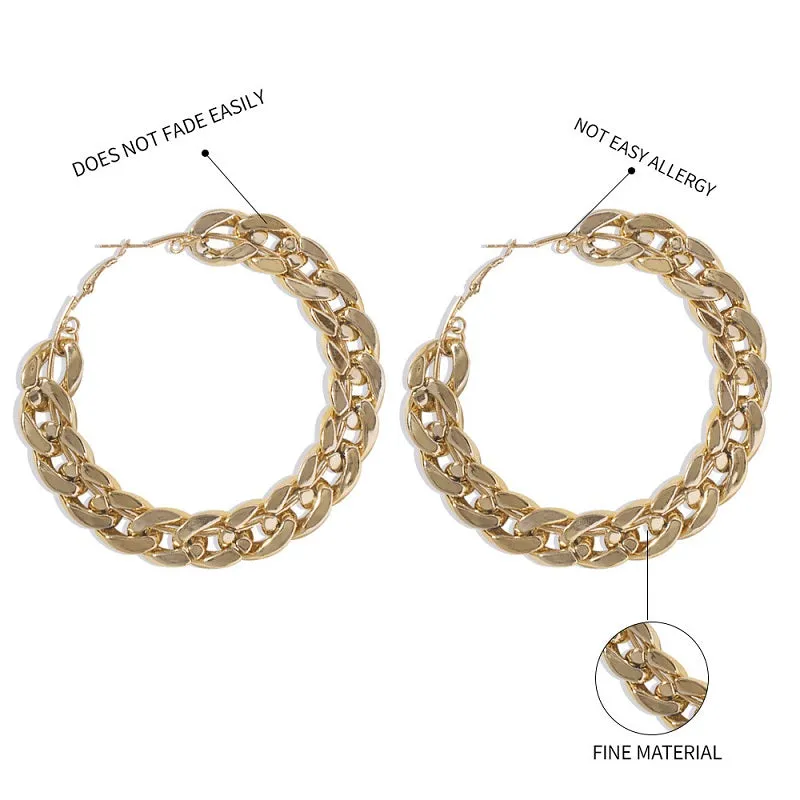 Womens Fashionable Cool Personality Big Circle Chain Earrings