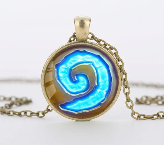 WoW World of Warcraft Hearthstone Glass Round Pendant Charm Necklace Jewelry Chain Blue Pendants men Jewelry women gift