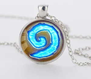 WoW World of Warcraft Hearthstone Glass Round Pendant Charm Necklace Jewelry Chain Blue Pendants men Jewelry women gift