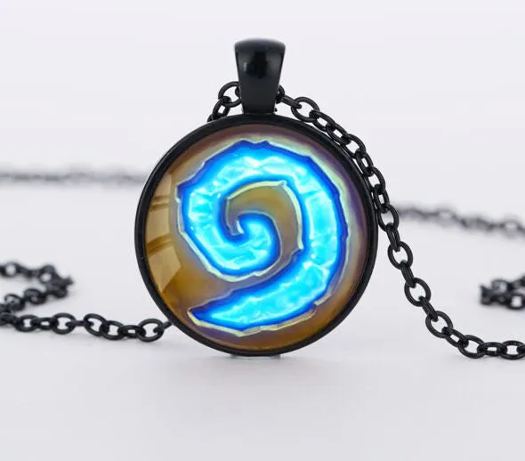 WoW World of Warcraft Hearthstone Glass Round Pendant Charm Necklace Jewelry Chain Blue Pendants men Jewelry women gift