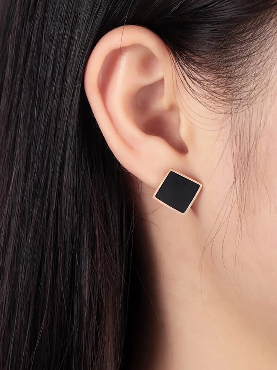 Yellow Chimes Stud Earrings for Women Western Rose Gold Plated Stainless Steel Black Square Stud Earrings For Women and Girls