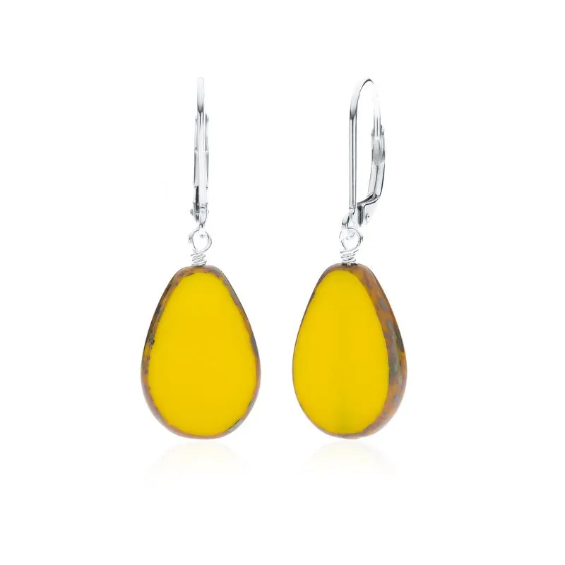 Yellow Glass Beaded Teardrop Earring